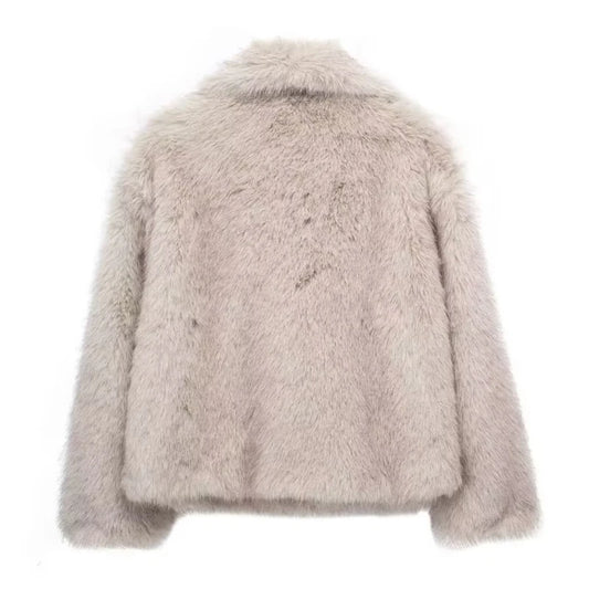 Manteau Fluffy Luxe gris - Fourrure Chaude Automne/Hiver