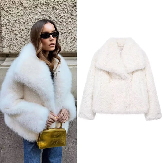 Manteau Fluffy Luxe blanc - Fourrure Chaude Automne/Hiver