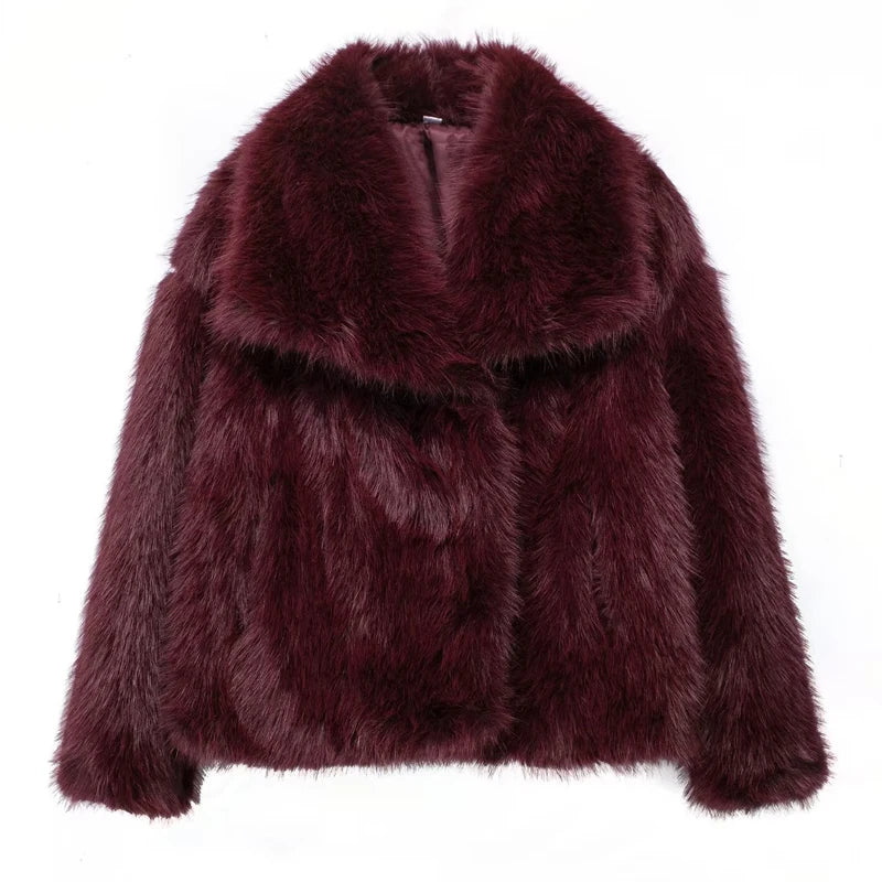 Manteau Fluffy Luxe Rouge - Fourrure Chaude Automne/Hiver
