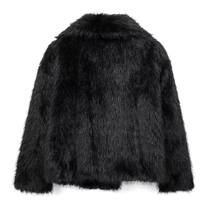 Manteau Fluffy Luxe Noir - Fourrure Chaude Automne/Hiver