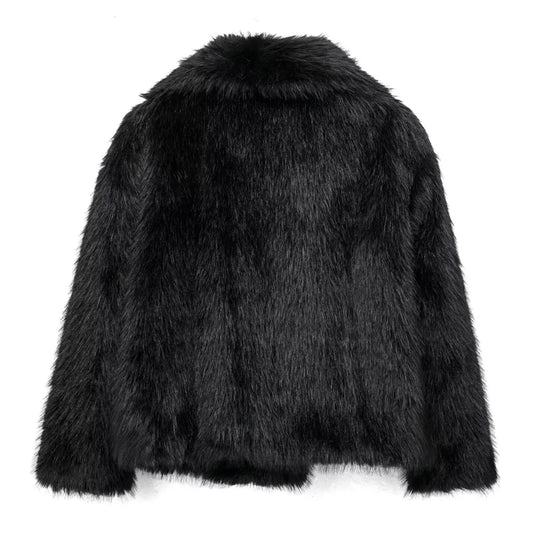 Manteau Fluffy Luxe Noir - Fourrure Chaude Automne/Hiver