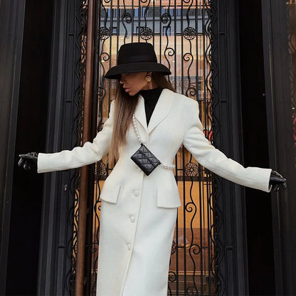 Manteau Laine Blanc - Coupe Slim Élégante