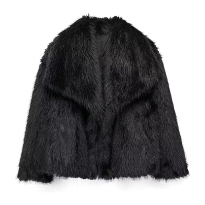 Manteau Fluffy Luxe Noir - Fourrure Chaude Automne/Hiver