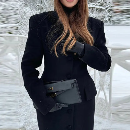 Manteau Laine Noir - Slim Col Revers 2025