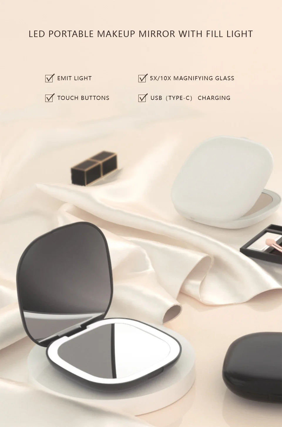 Miroir LED Grossissant - Compact & Rechargeable