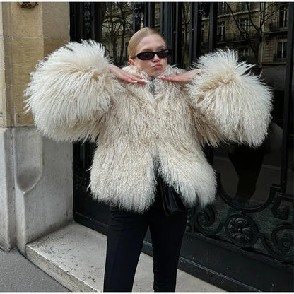 Veste Courte Abricot - Fourrure Fluffy Chic 2025