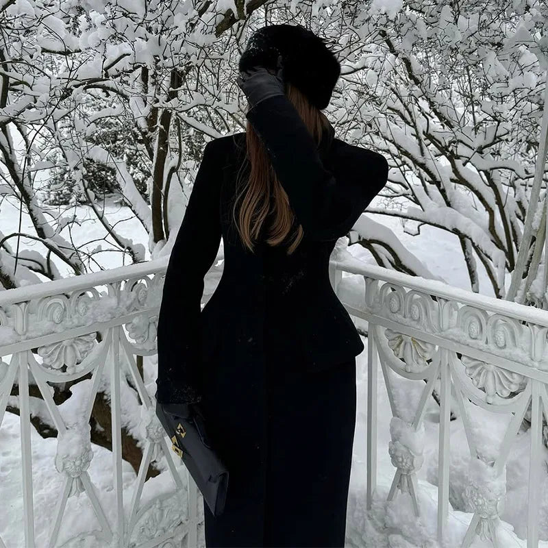 Manteau Laine Noir - Slim Col Revers 2025