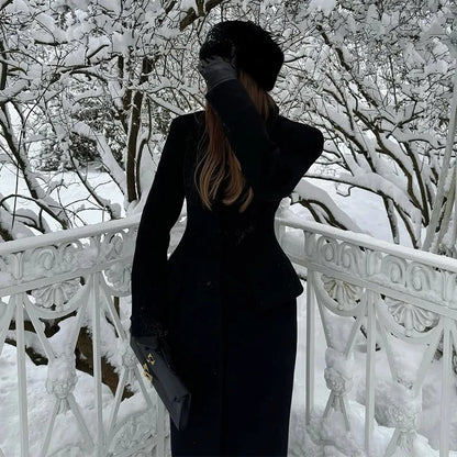 Manteau Laine Noir - Slim Col Revers 2025