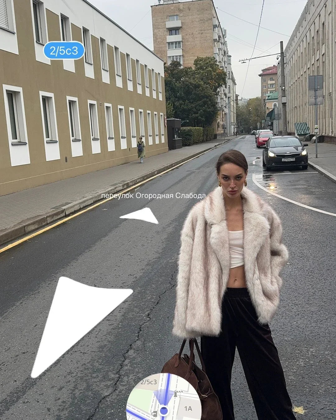 Manteau Fluffy Gris Ivoire - Fourrure Luxe Col Revers