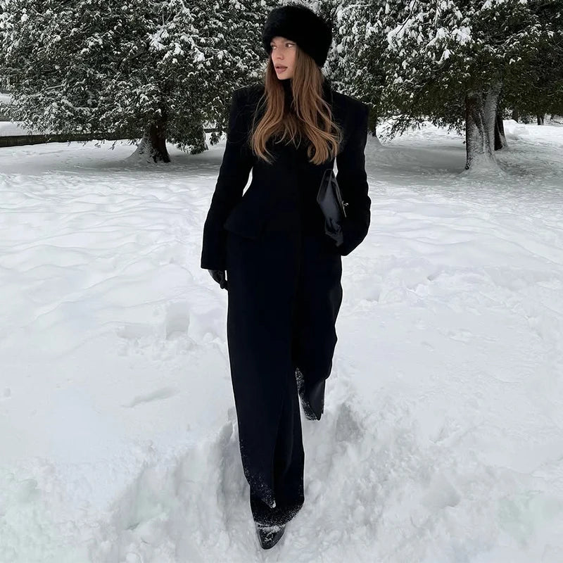 Manteau Laine Noir - Slim Col Revers 2025