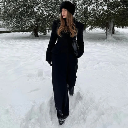 Manteau Laine Noir - Slim Col Revers 2025