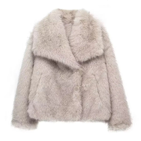 Manteau Fluffy Luxe gris Fourrure Chaude Automne Hiver