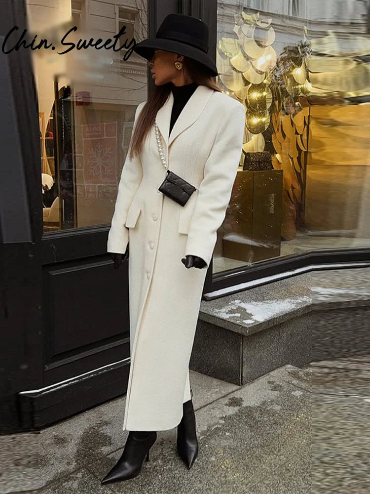 Manteau Laine Blanc - Coupe Slim Élégante