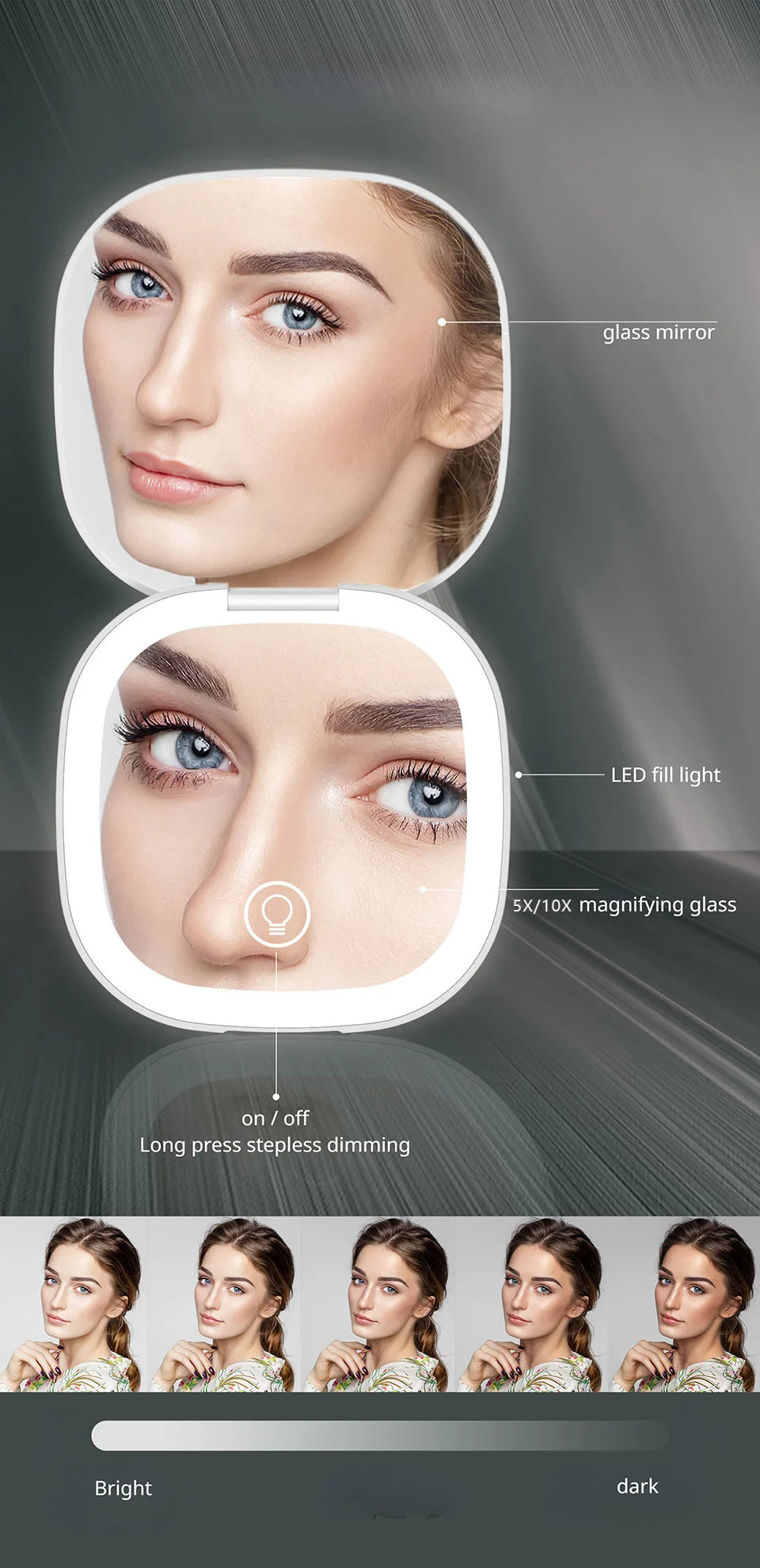 Miroir LED Grossissant - Compact & Rechargeable