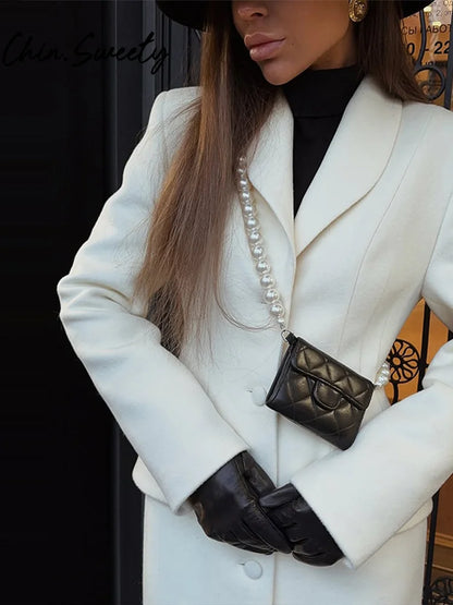 Manteau Laine Blanc - Coupe Slim Élégante