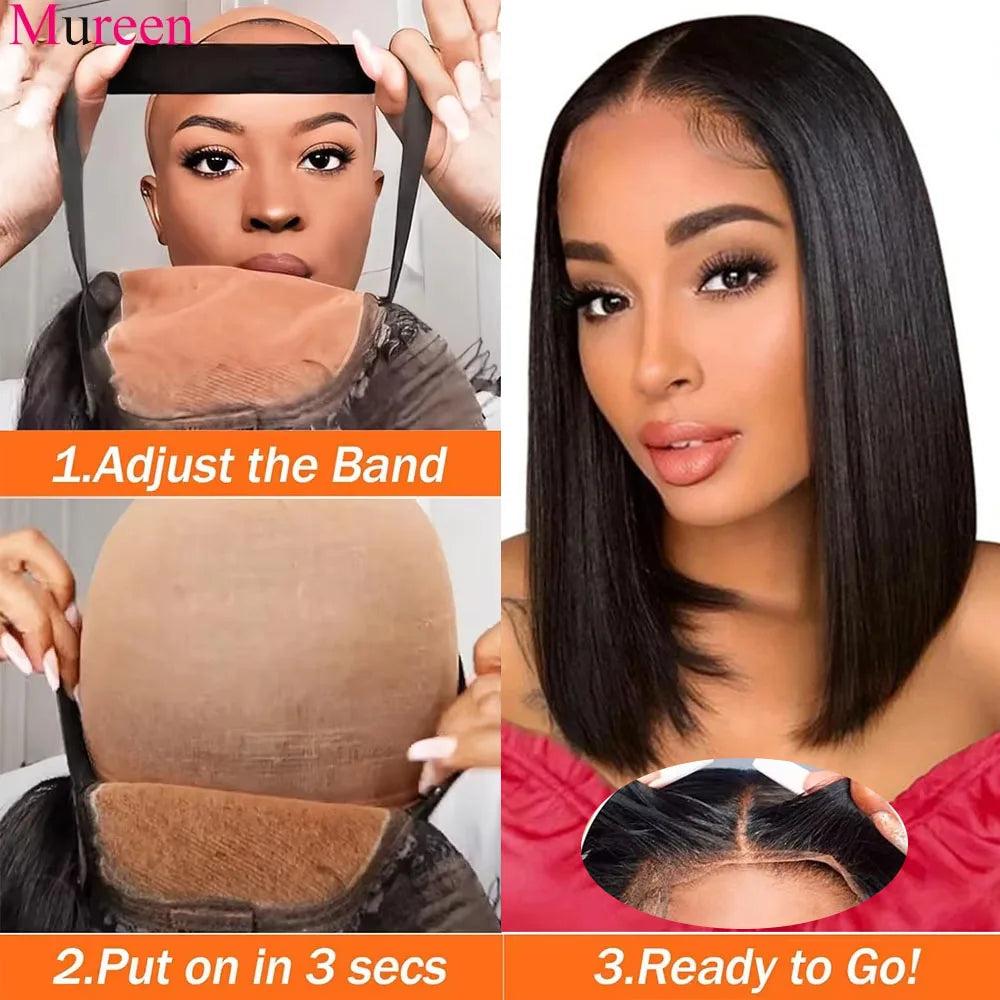 Perruque Bob Naturelle - 100% Cheveux Humains, Prête à Porter