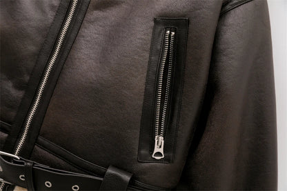 Veste Vintage Marron - Fourrure Épaisse avec Ceinture