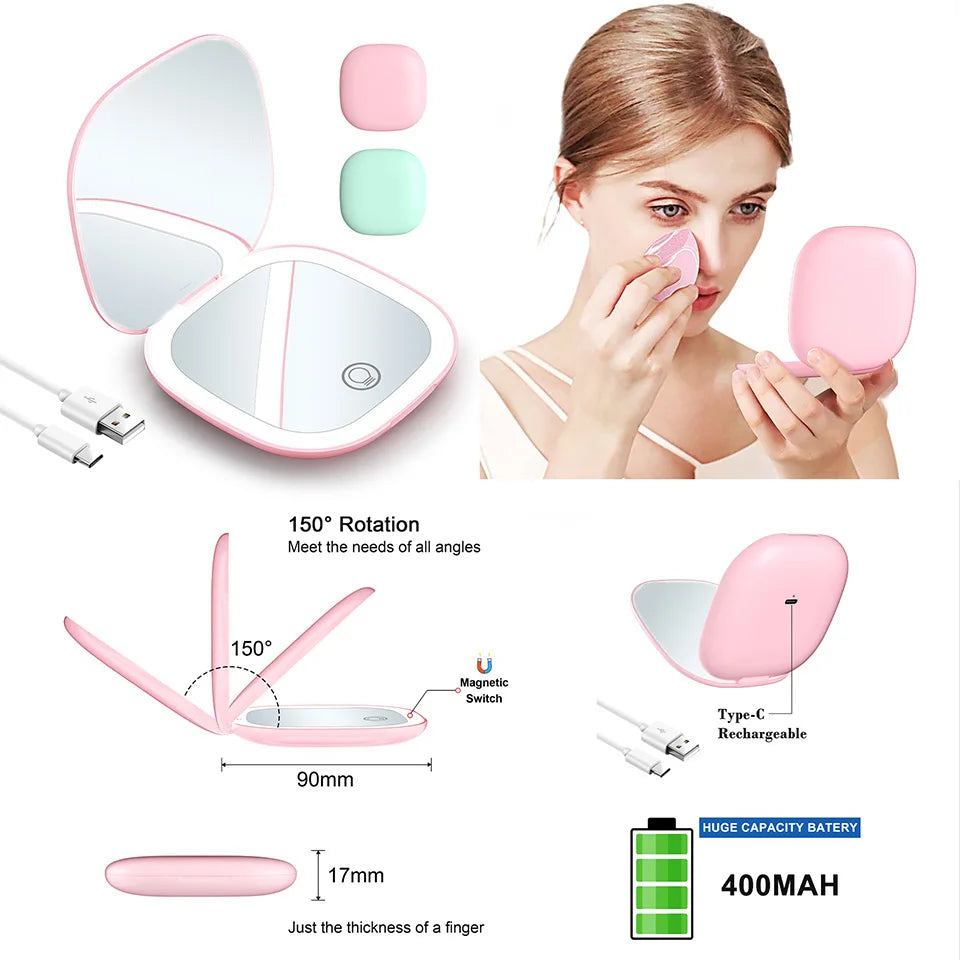 Miroir LED Grossissant - Compact & Rechargeable