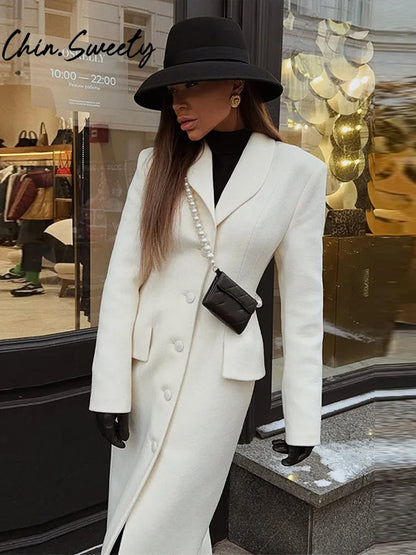 Manteau Laine Blanc - Coupe Slim Élégante