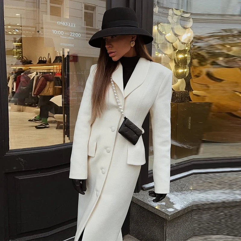 Manteau Laine Blanc - Coupe Slim Élégante