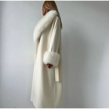 Manteau Patchwork Élégant - Fourrure & Laine Col V