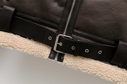 Veste Vintage Marron - Fourrure Épaisse avec Ceinture