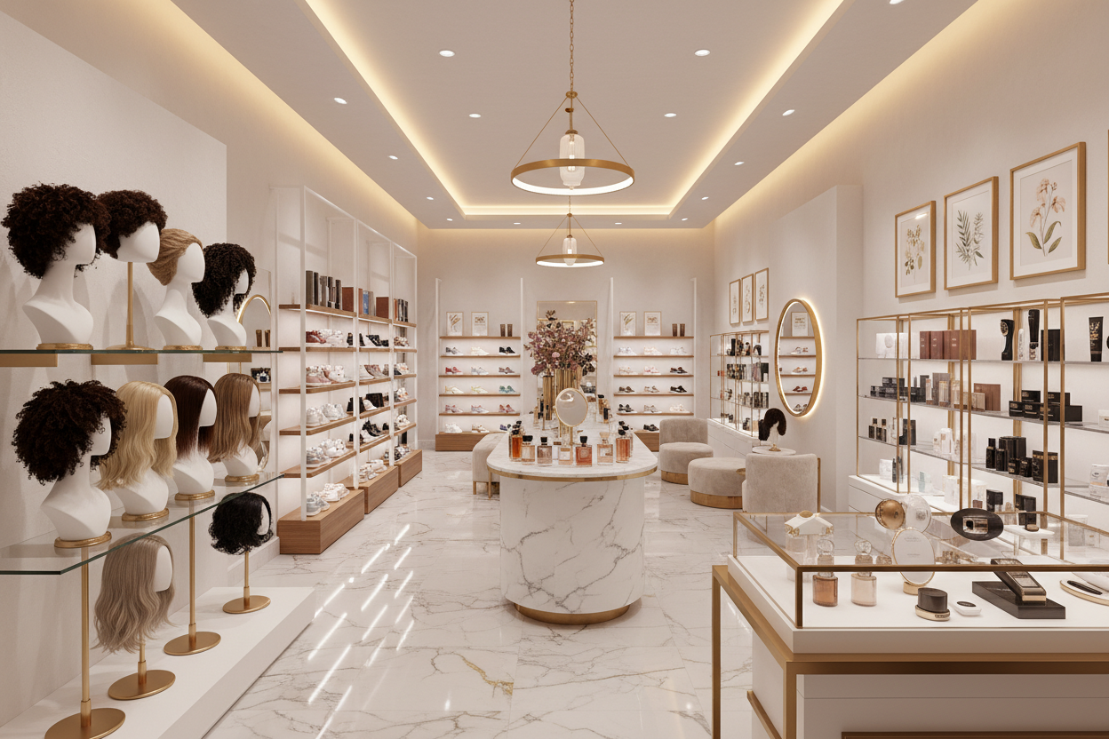 JE VEUX UNE IMAGE Boutique de luxe perruque tous pour femme noires et blanches, chaussure baskets, parfums, appareils pour le visages...